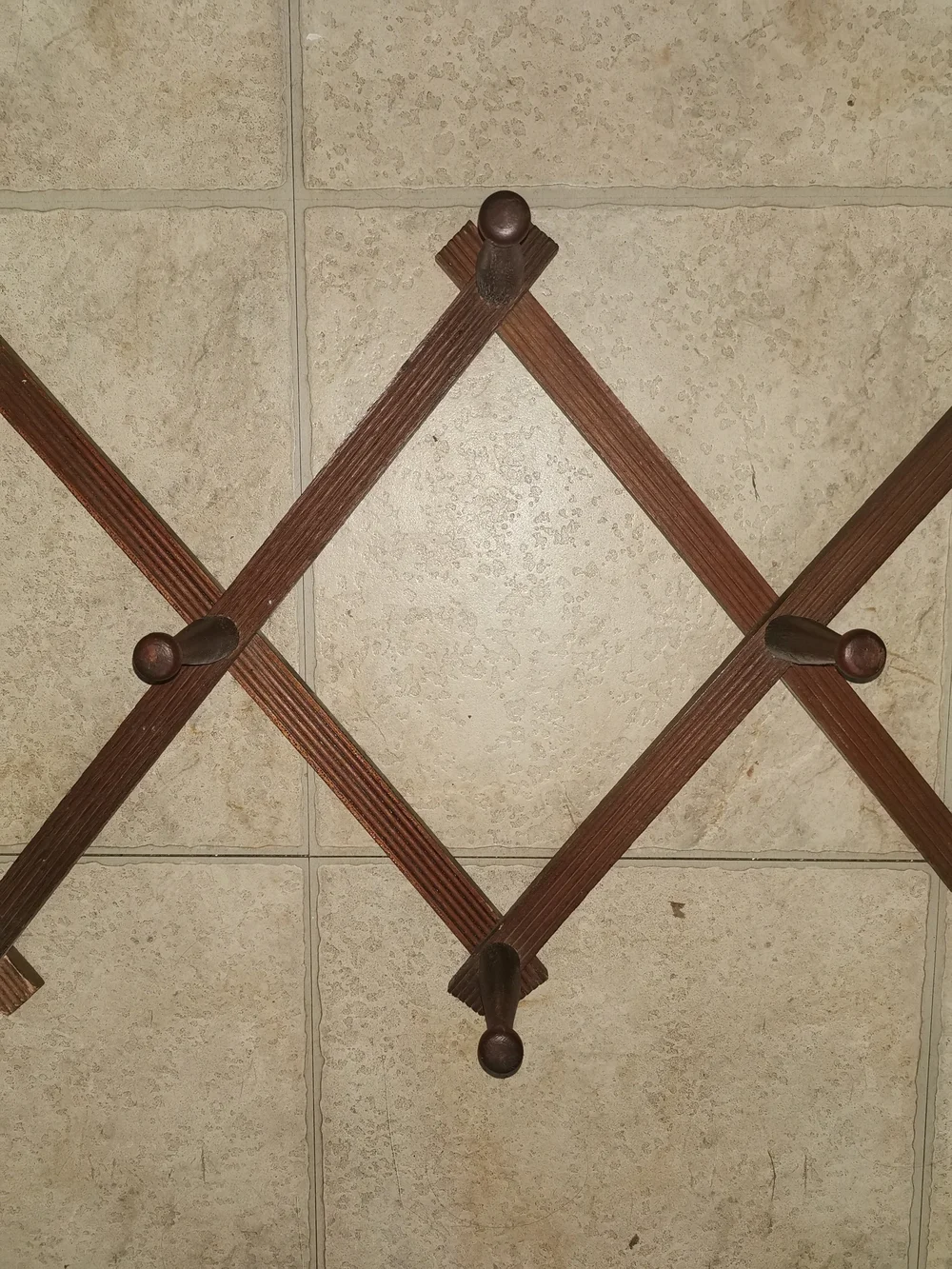 Antique Wooden Accordion Wall Rack Expandable 10 Peg Hat Coats Hook Walnut (Read